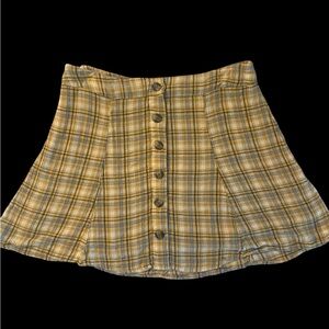 American Eagle Women's Plaid Mini Skirt Buttons Size Large Brown Yellow